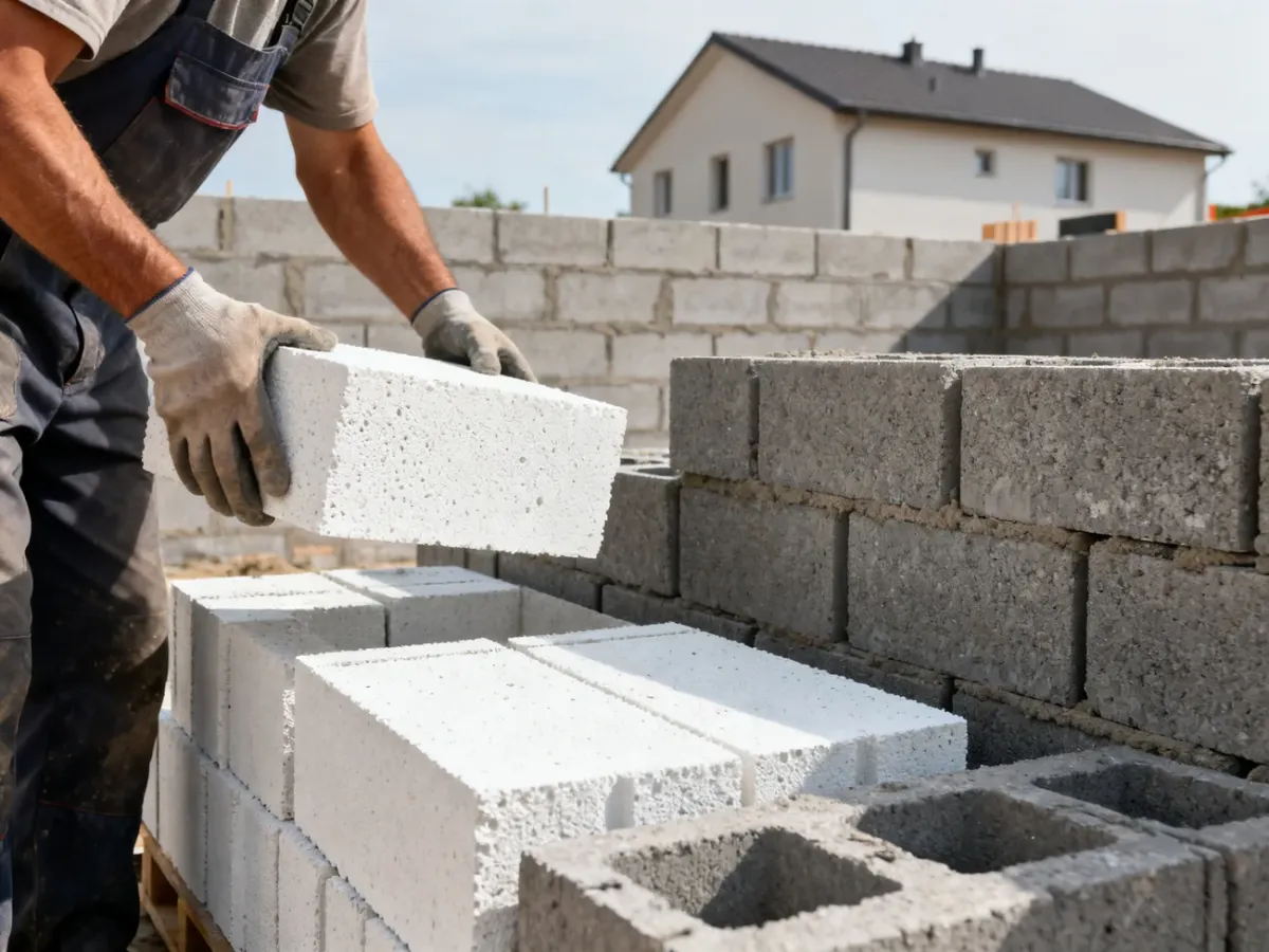 Porównanie lekkich bloczków z betonu komórkowego i ciężkich bloczków silikatowych na placu budowy