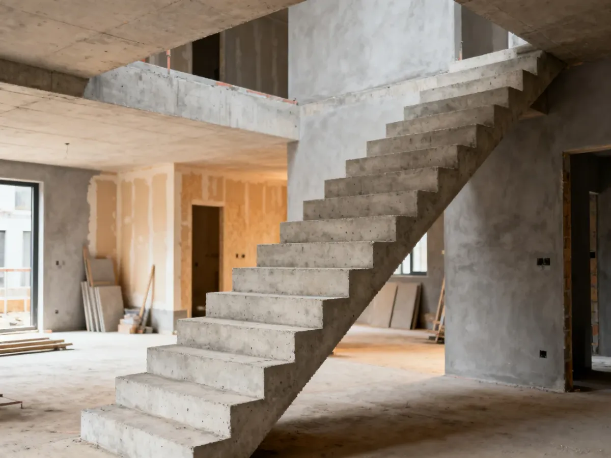 Surowe schody betonowe w budowanym domu