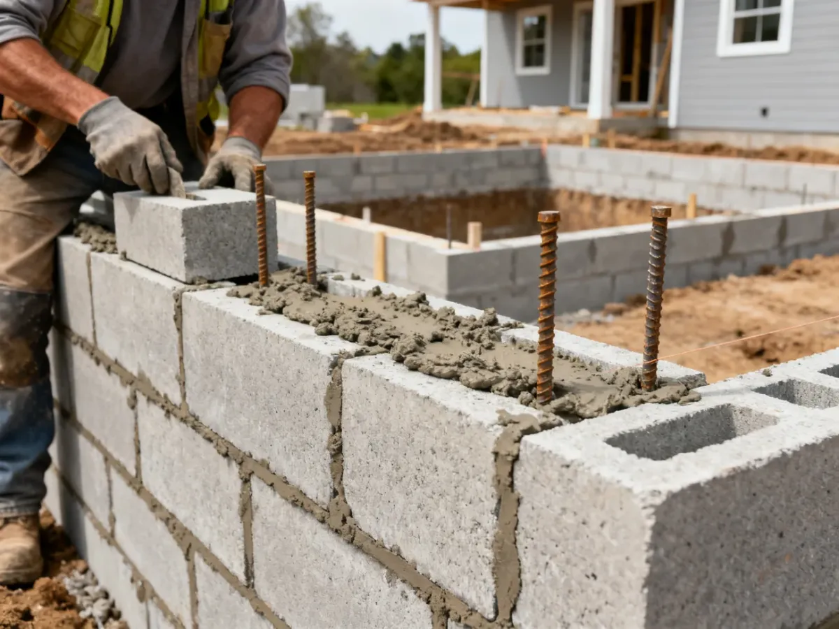 Murowanie ściany fundamentowej z betonowych bloczków