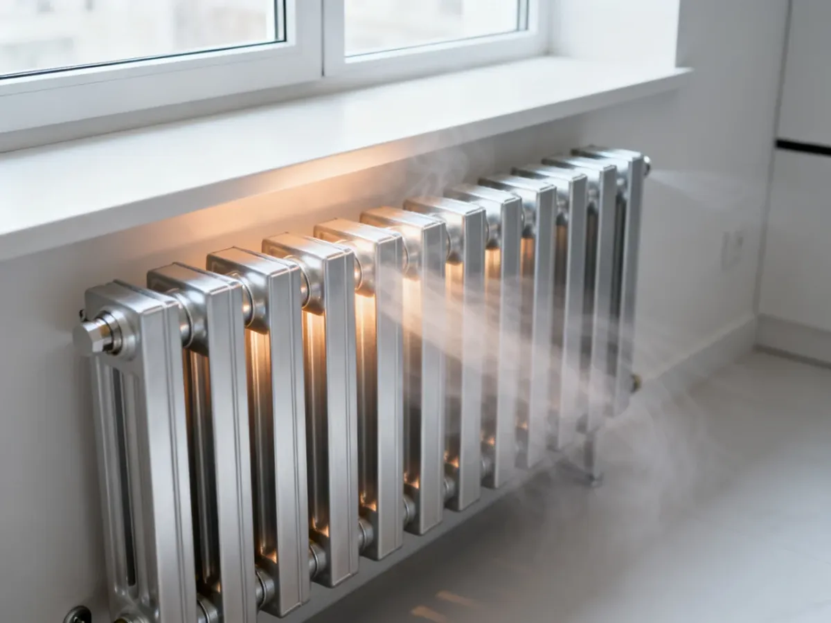 Żeberkowy grzejnik aluminiowy zamontowany pod oknem