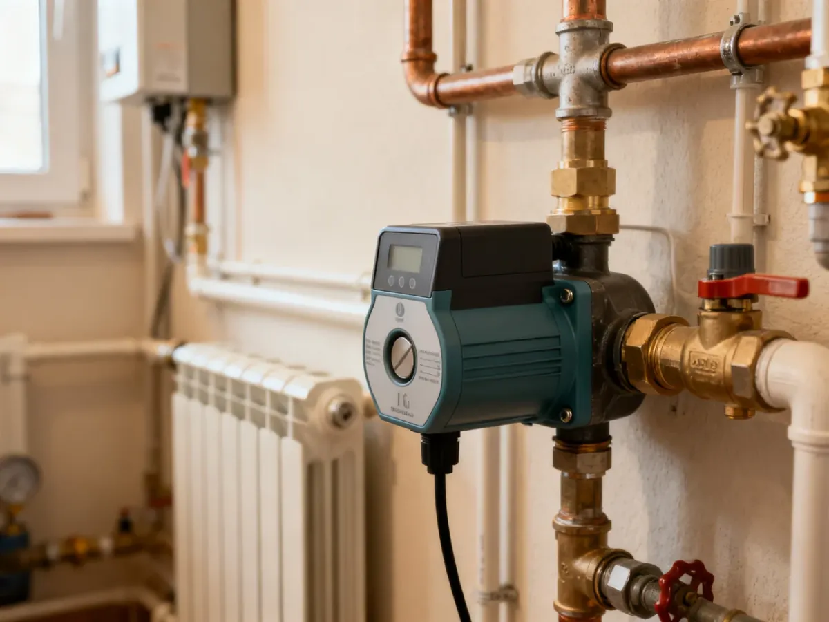 Pompa obiegowa CO podłączona do instalacji grzewczej w kotłowni