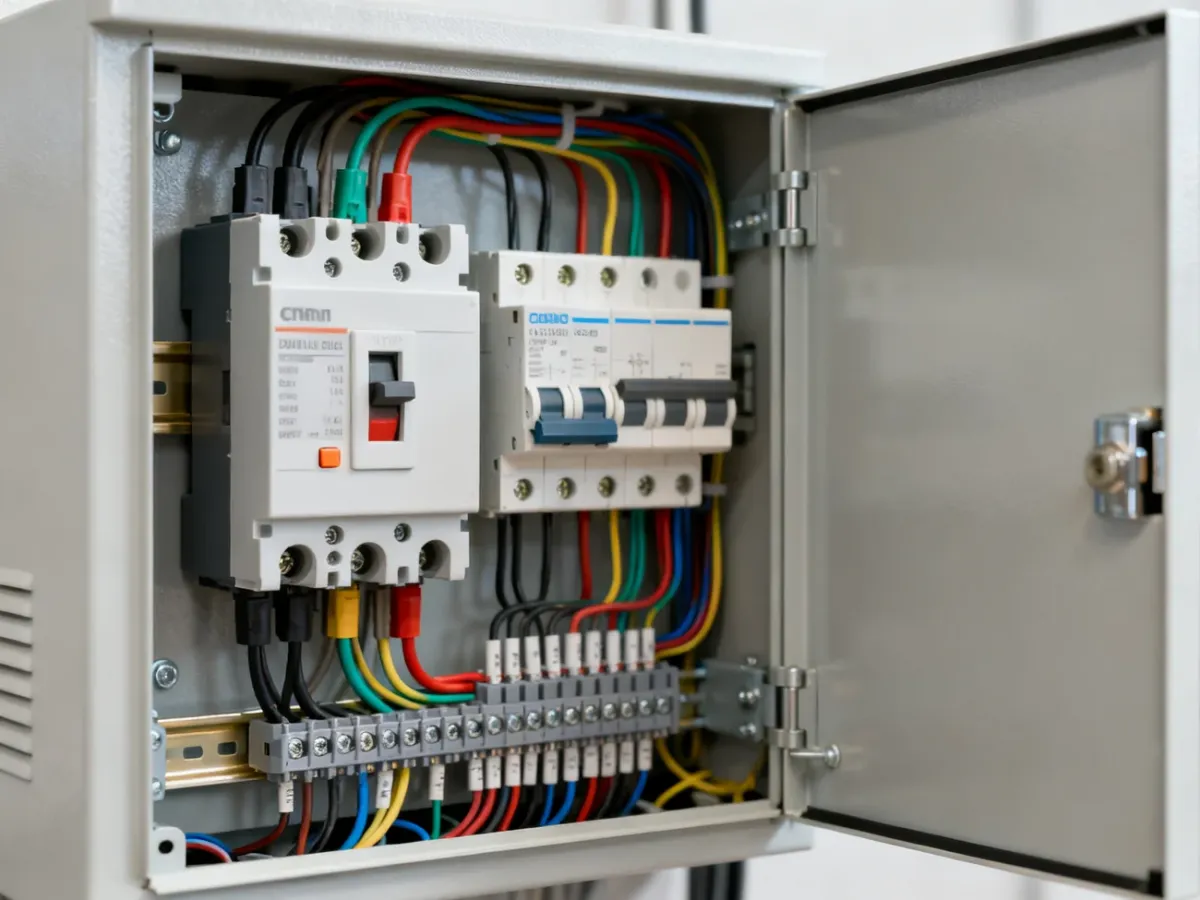 Uporządkowana rozdzielnica elektryczna z aparatami na szynie DIN