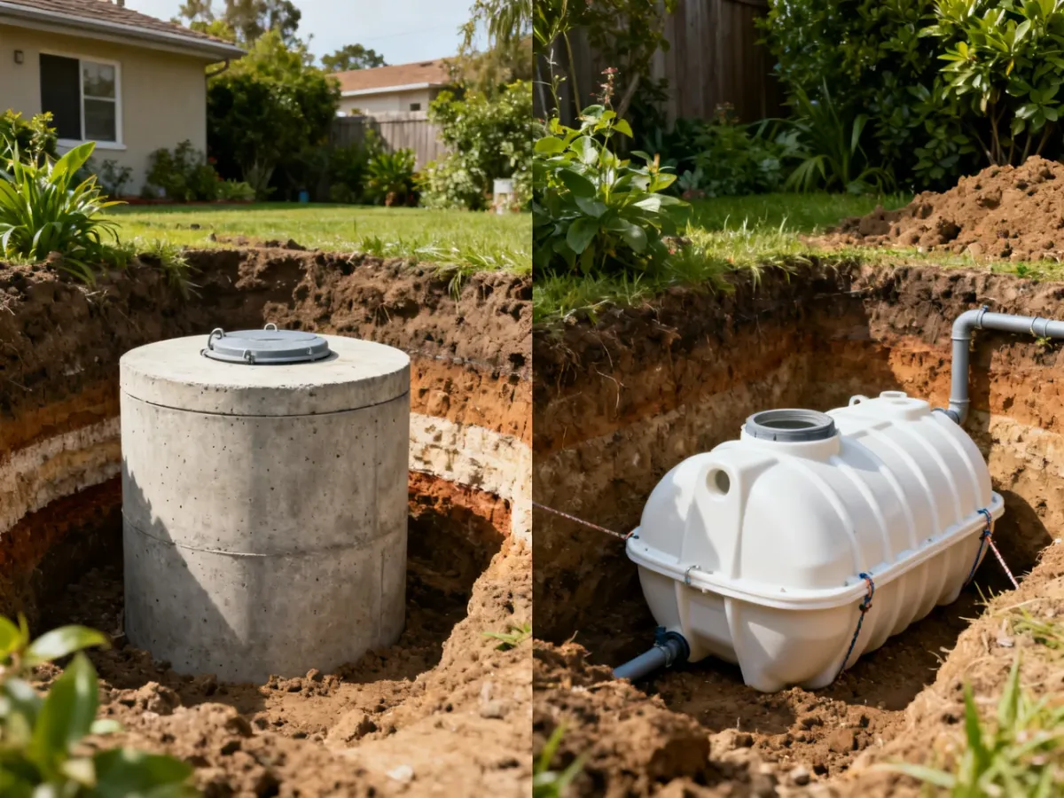 Porównanie betonowego i plastikowego szamba na dwóch działkach