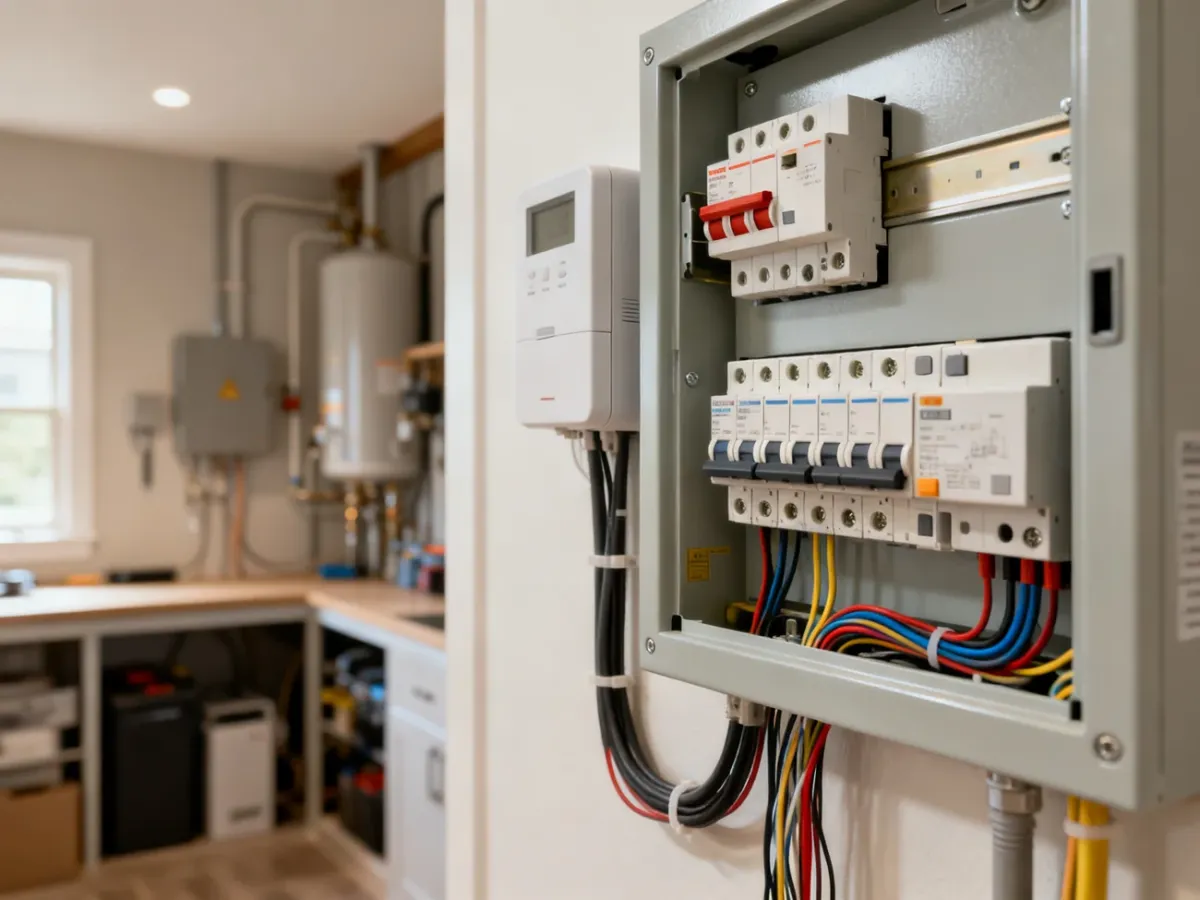 Nowoczesna i uporządkowana rozdzielnica elektryczna w domu