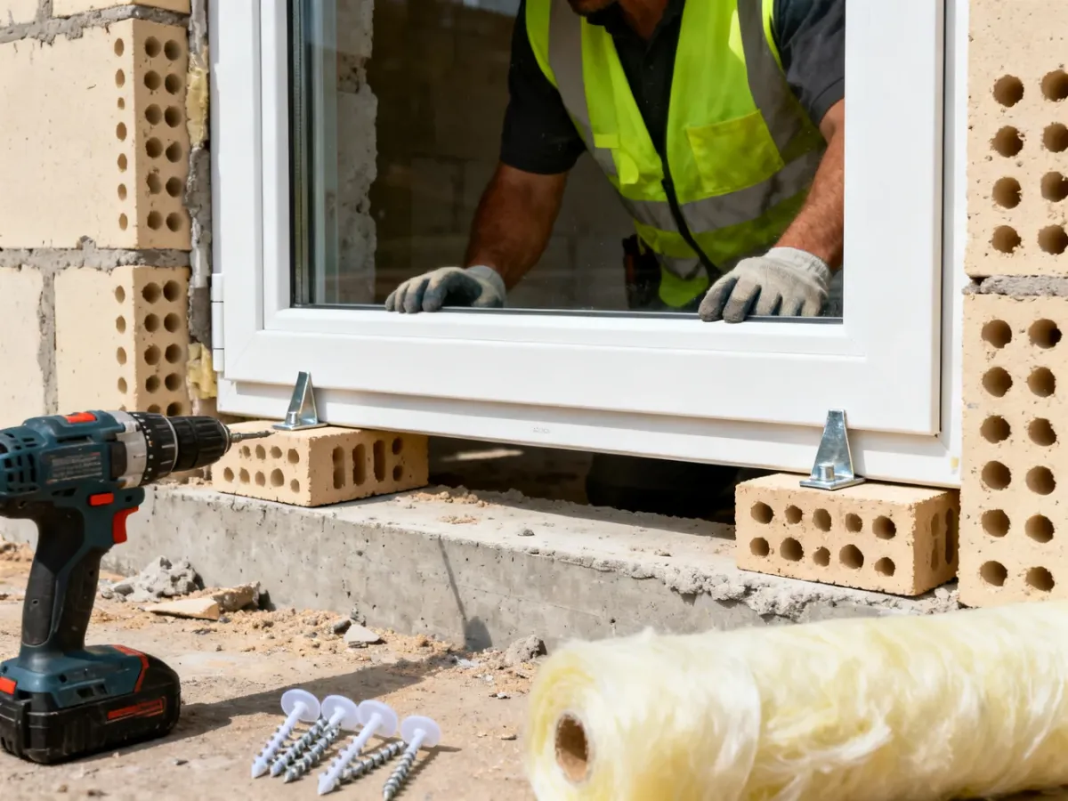 Montaż okna w ścianie z pustaka ceramicznego z podkładkami nośnymi
