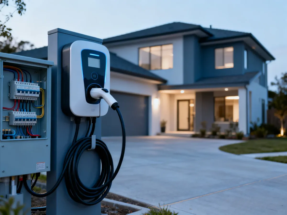 Domowa ładowarka samochodu elektrycznego i uporządkowana instalacja elektryczna
