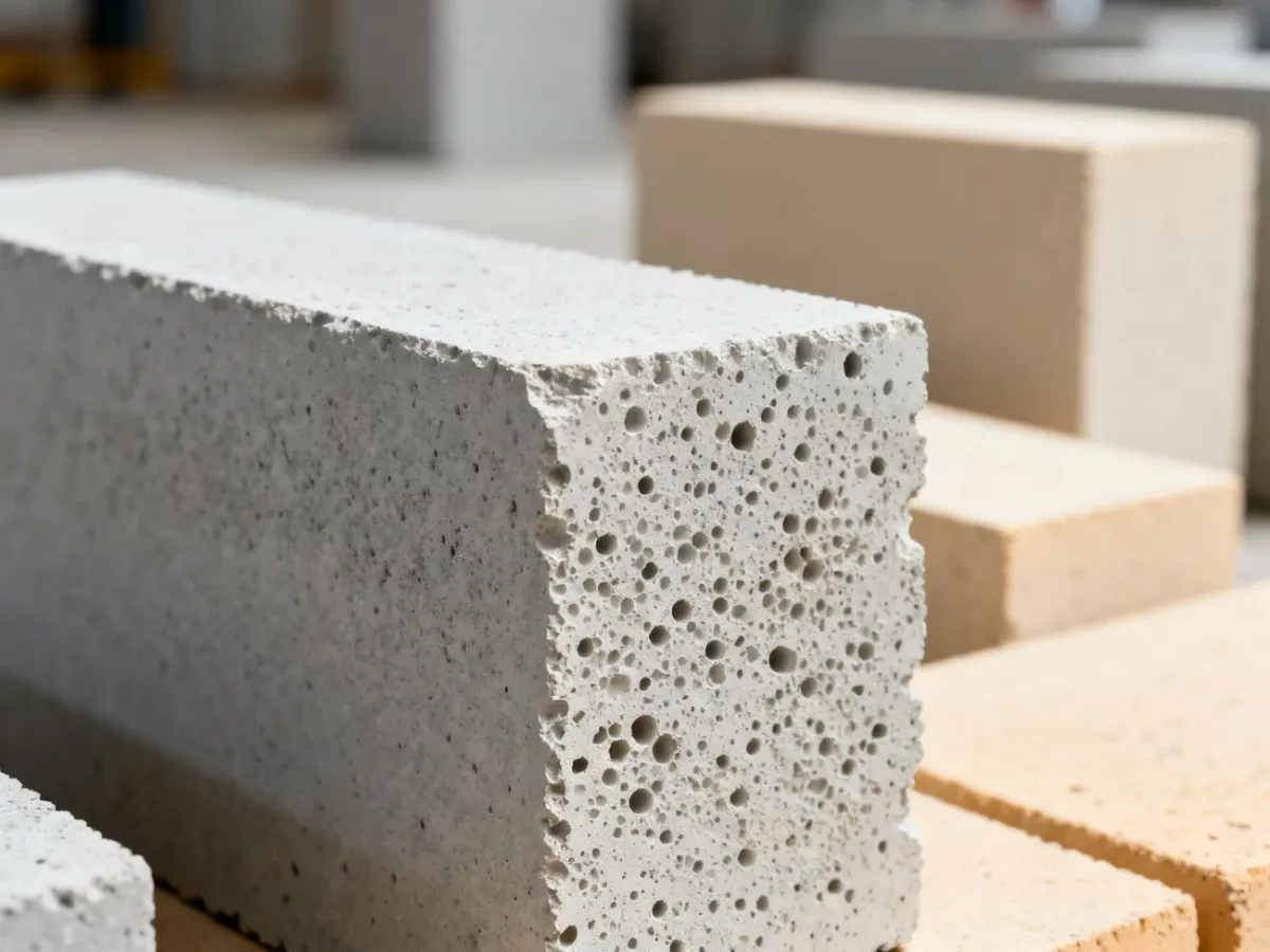 Zbliżenie porowatej struktury bloczka z betonu komórkowego